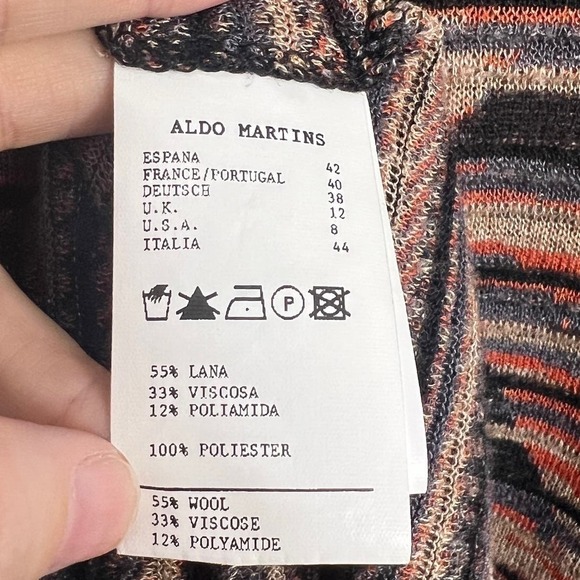 Aldomartins Long Sleeve Wool Blend Sweater Dress Women Size 8 Lightweight Stripe - Picture 11 of 11